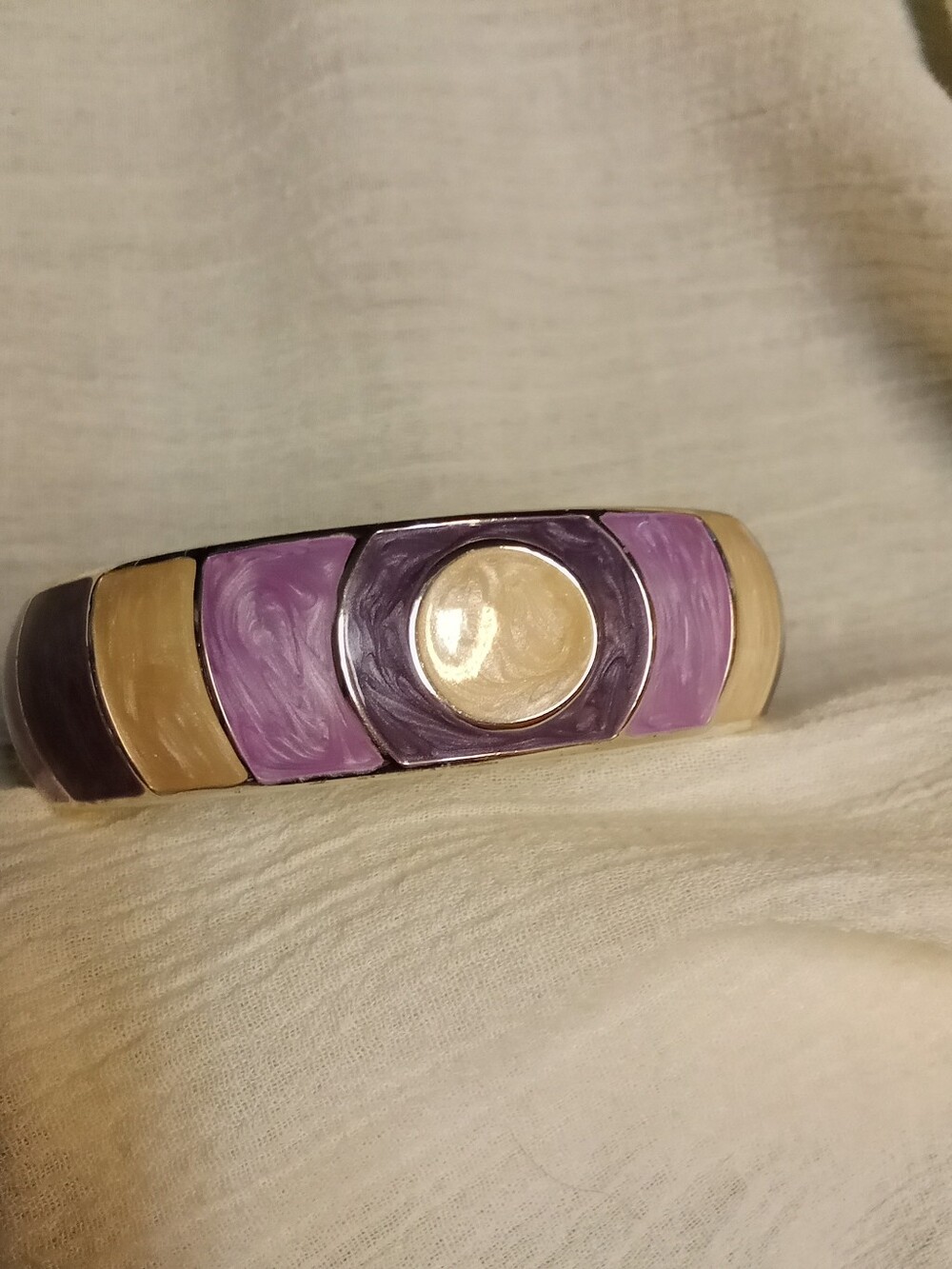 Pearlized Lilac & Ivory Enamel Hindge Bangle Bracelet